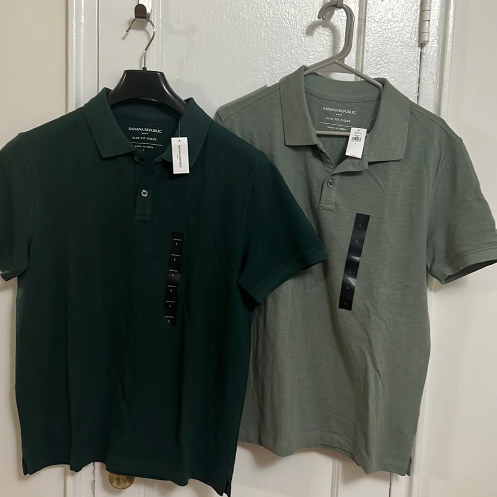 LOT Of TWO NWT Banana Republic Factory Slim Fit Pique Polo Shirts